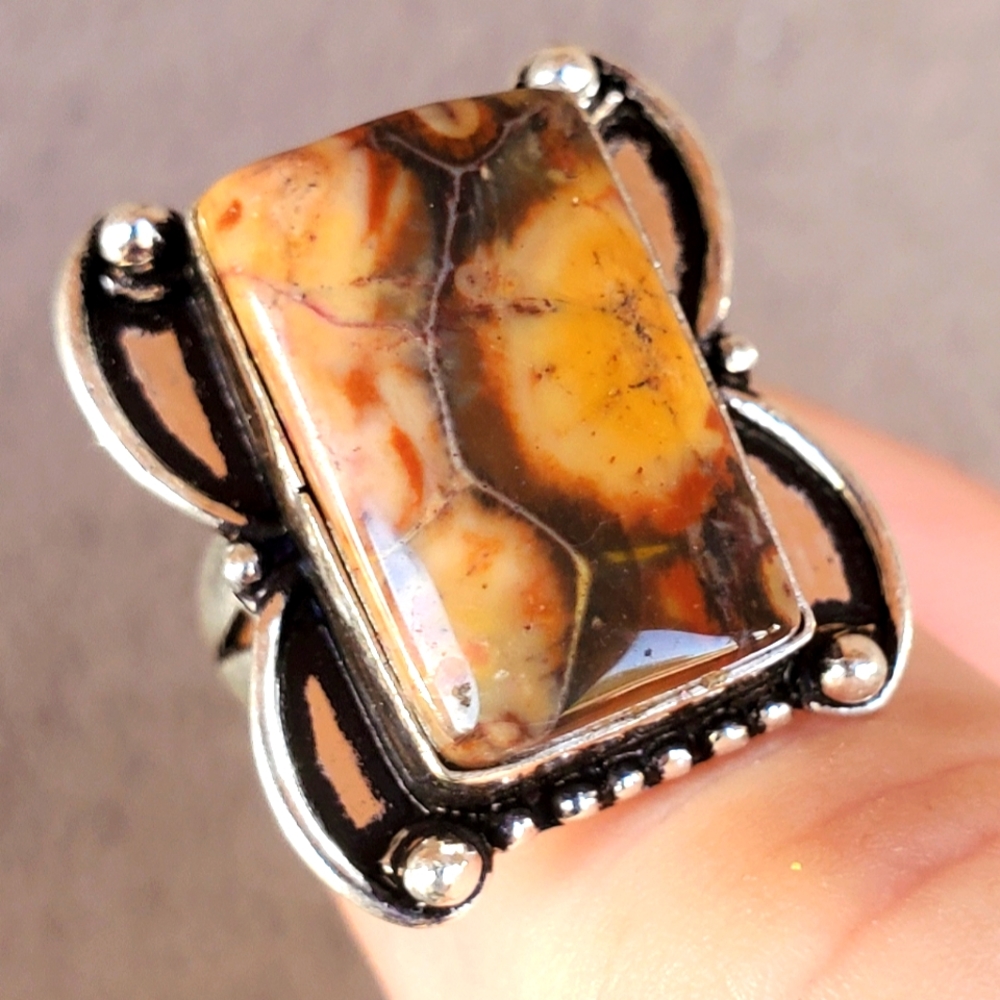 New Boulder Opal 925 Silver Ring.
